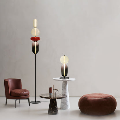 Artisan Glass Standing Lamp 63 in Red White Black Accent Light for Living Room Contemporary Sculptural Décor LED Uplight Statement Piece