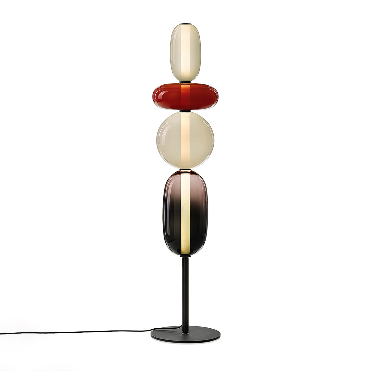 Artisan Glass Standing Lamp 63 in Red White Black Accent Light for Living Room Contemporary Sculptural Décor LED Uplight Statement Piece