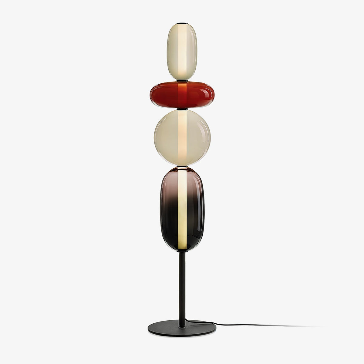 Artisan Glass Standing Lamp 63 in Red White Black Accent Light for Living Room Contemporary Sculptural Décor LED Uplight Statement Piece