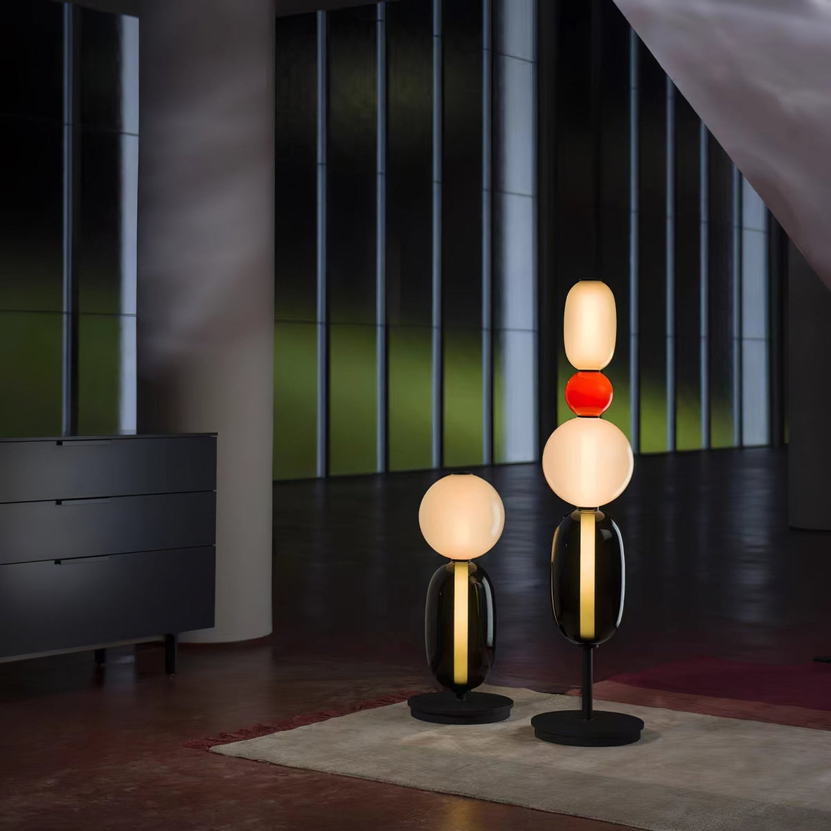 Artisan Glass Standing Lamp 63 in Red White Black Accent Light for Living Room Contemporary Sculptural Décor LED Uplight Statement Piece