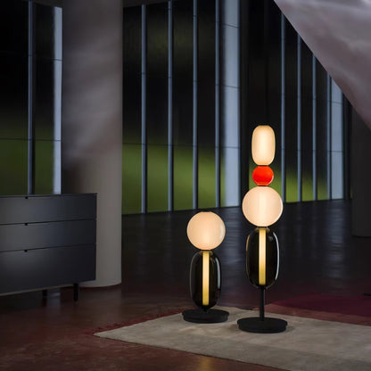 Artisan Glass Standing Lamp 63 in Red White Black Accent Light for Living Room Contemporary Sculptural Décor LED Uplight Statement Piece