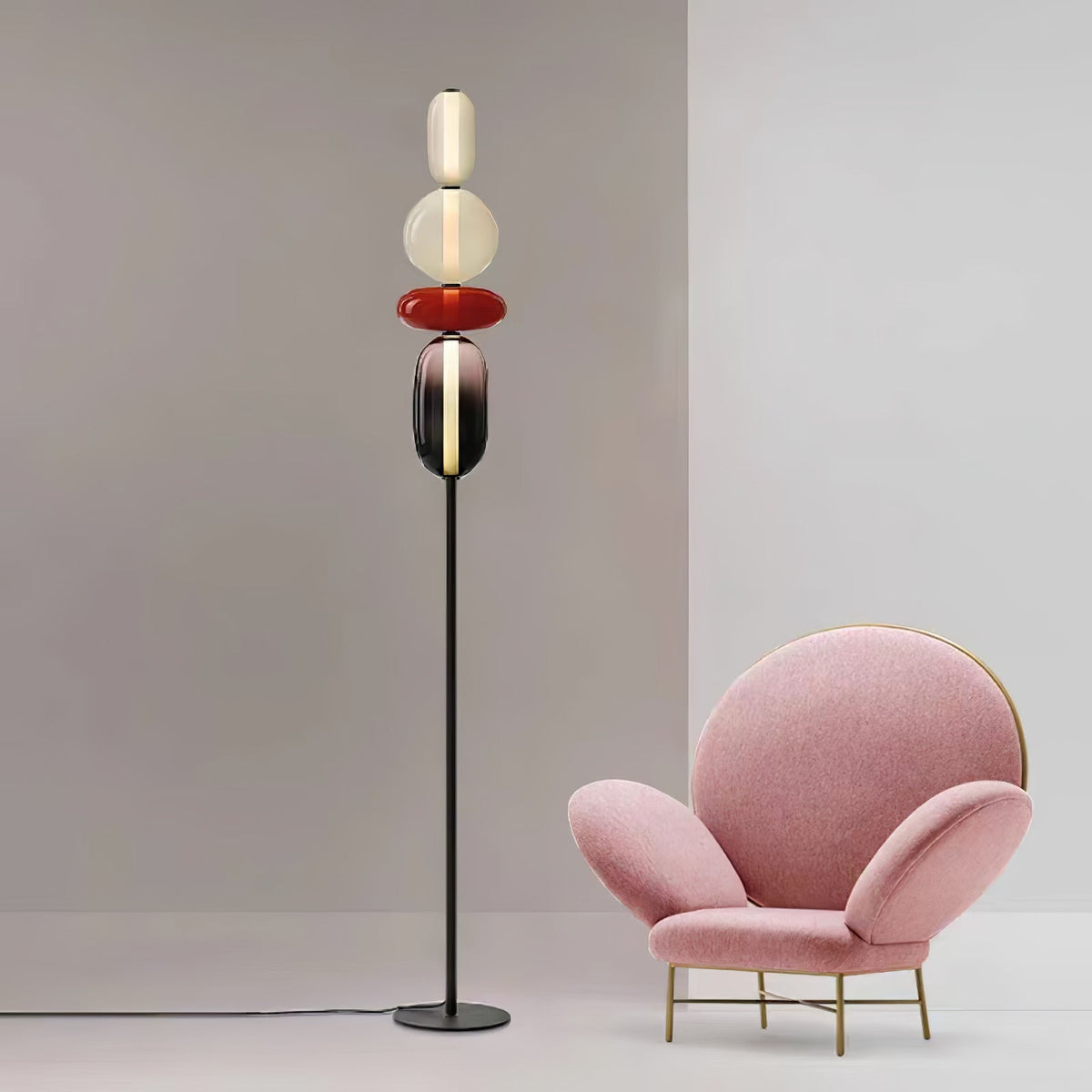 Tall Standing Lamp with Adjustable Color Temperature Metal & Glass Shade Modern Accent Lighting for Bedroom Living Room Reading Nook 51 in