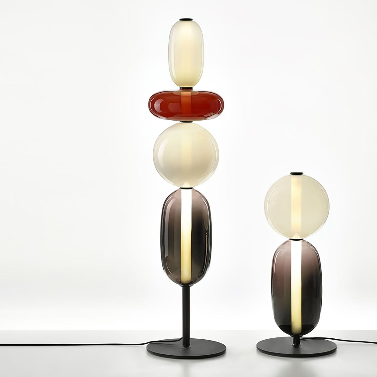 Artisan Glass Standing Lamp 63 in Red White Black Accent Light for Living Room Contemporary Sculptural Décor LED Uplight Statement Piece