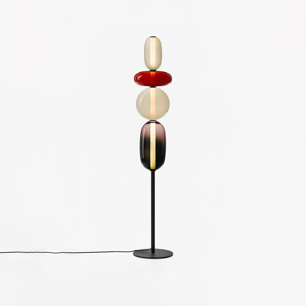 Artisan Glass Standing Lamp 63 in Red White Black Accent Light for Living Room Contemporary Sculptural Décor LED Uplight Statement Piece