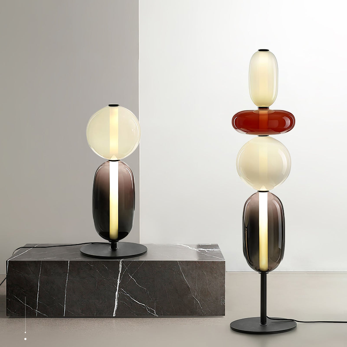 Artisan Glass Standing Lamp 63 in Red White Black Accent Light for Living Room Contemporary Sculptural Décor LED Uplight Statement Piece