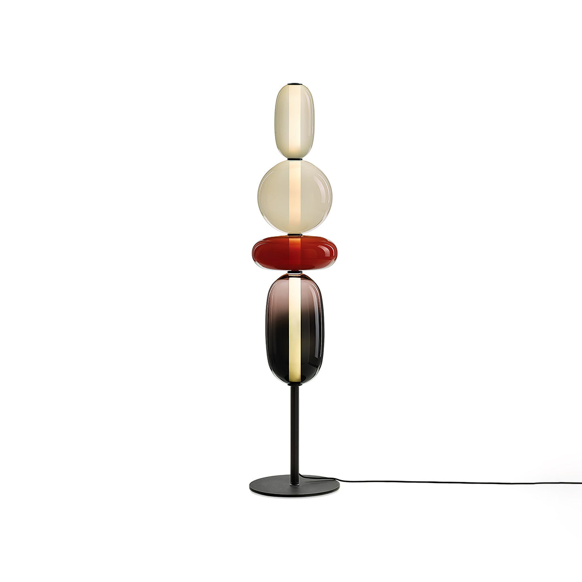 Artisan Glass Standing Lamp 63 in Red White Black Accent Light for Living Room Contemporary Sculptural Décor LED Uplight Statement Piece