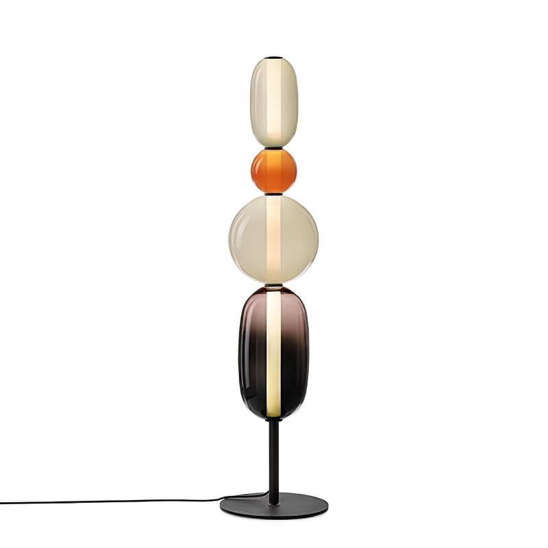 Artisan Glass Standing Lamp 63 in Red White Black Accent Light for Living Room Contemporary Sculptural Décor LED Uplight Statement Piece