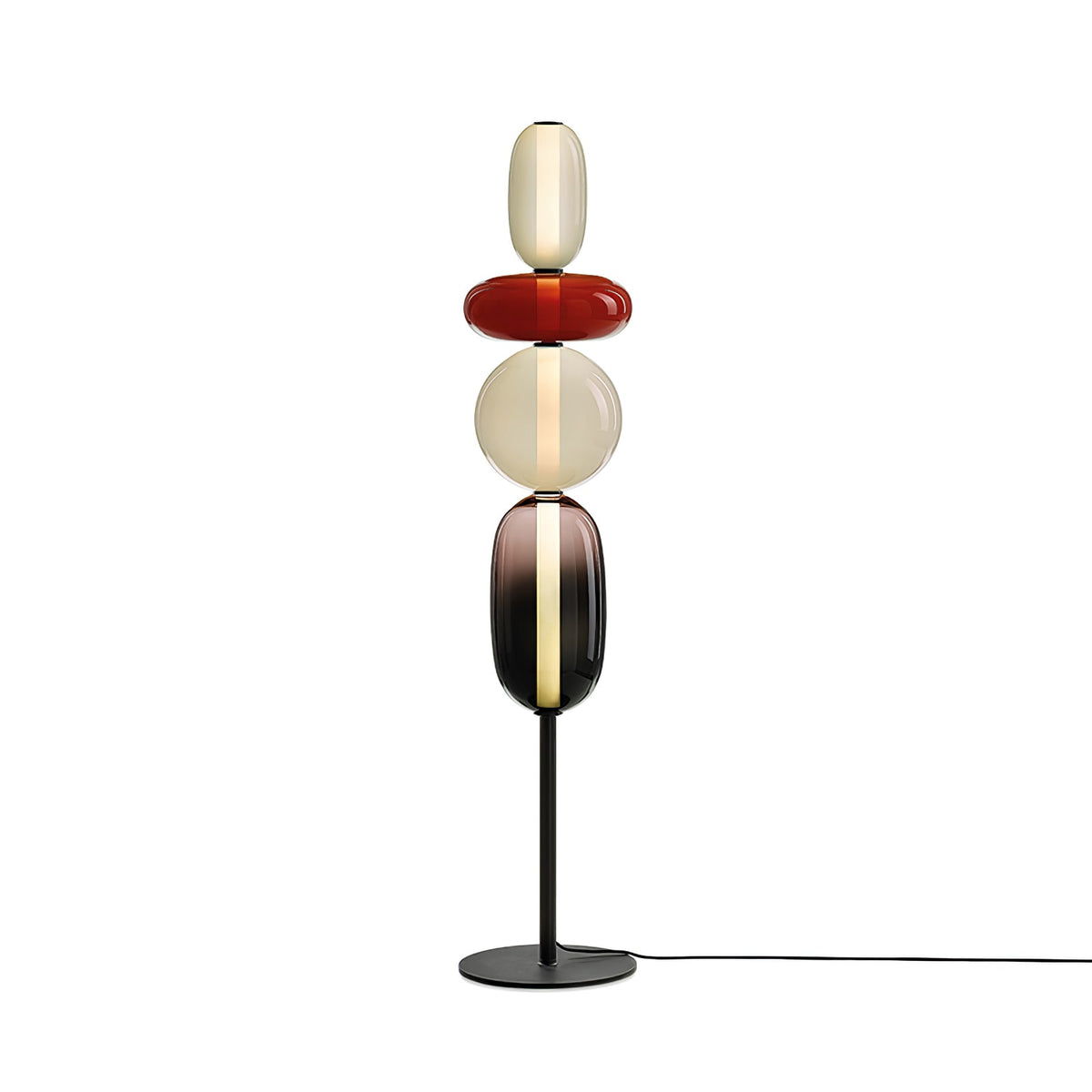 Artisan Glass Standing Lamp 63 in Red White Black Accent Light for Living Room Contemporary Sculptural Décor LED Uplight Statement Piece
