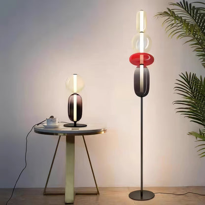 Artisan Glass Standing Lamp 63 in Red White Black Accent Light for Living Room Contemporary Sculptural Décor LED Uplight Statement Piece