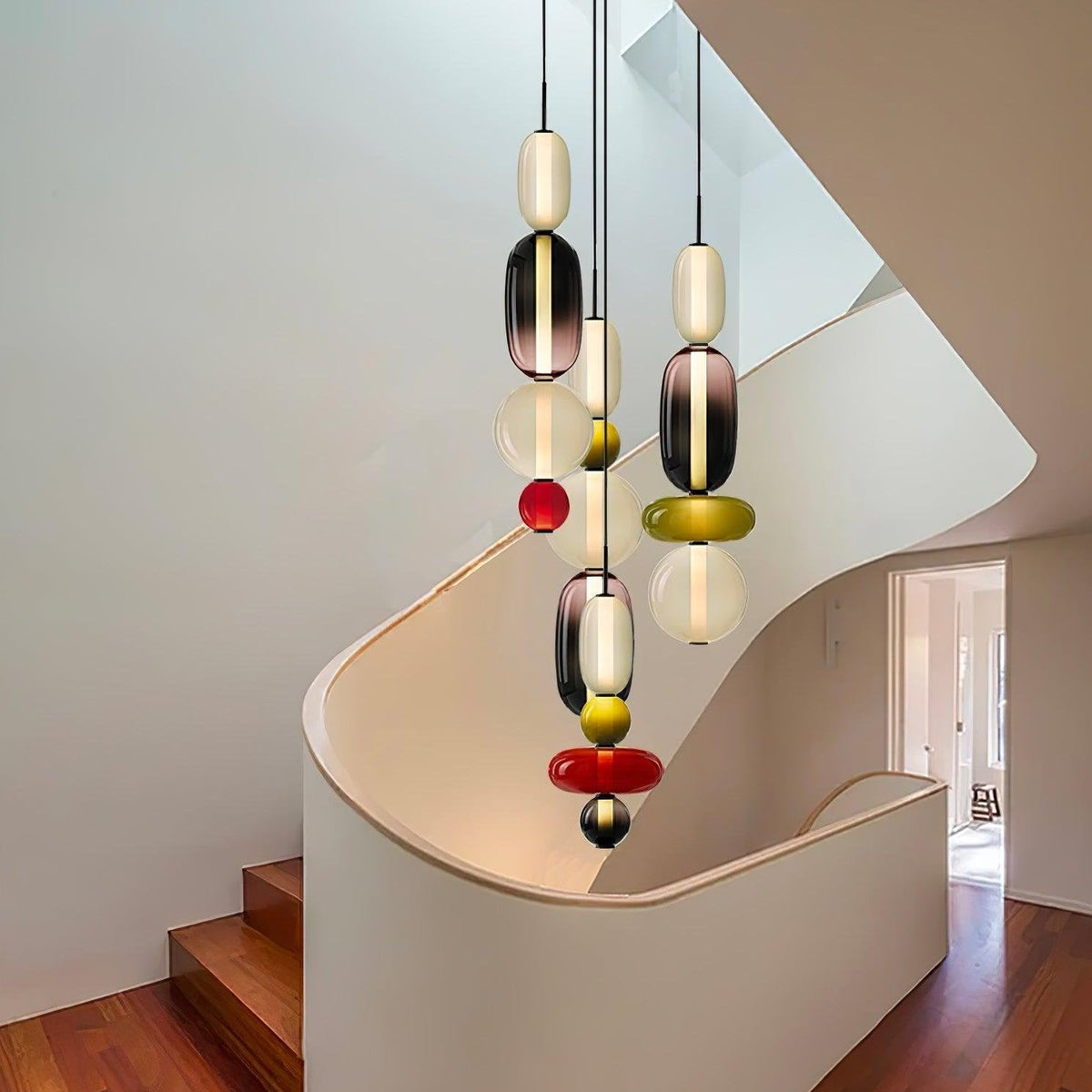 Handblown Glass Drop Pendant LED 7-inch Multi-Color Chandelier Dimmable Ceiling Light Adjustable for Kitchen Island Dining Table Living Room