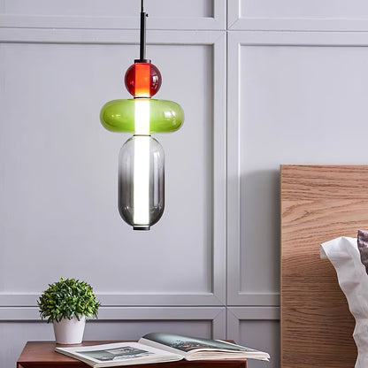 Handblown Glass Drop Pendant LED 7-inch Multi-Color Chandelier Dimmable Ceiling Light Adjustable for Kitchen Island Dining Table Living Room