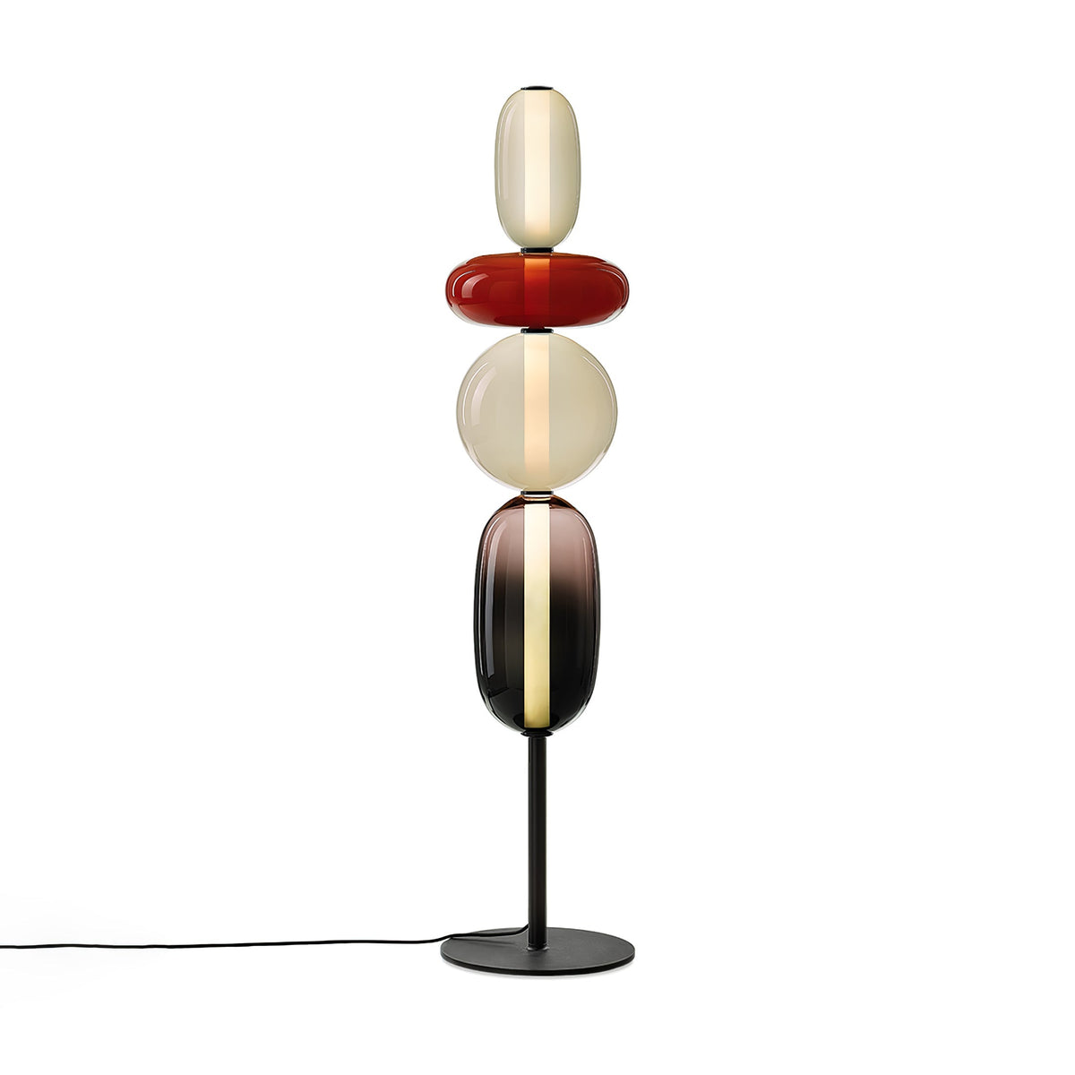 Artisan Glass Standing Lamp 63 in Red White Black Accent Light for Living Room Contemporary Sculptural Décor LED Uplight Statement Piece