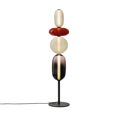 Artisan Glass Standing Lamp 63 in Red White Black Accent Light for Living Room Contemporary Sculptural Décor LED Uplight Statement Piece