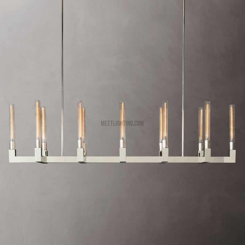 Linear Dining Room Chandelier 67 in Brass & Ribbed Glass 12-Light for Kitchen Island Entryway Foyer