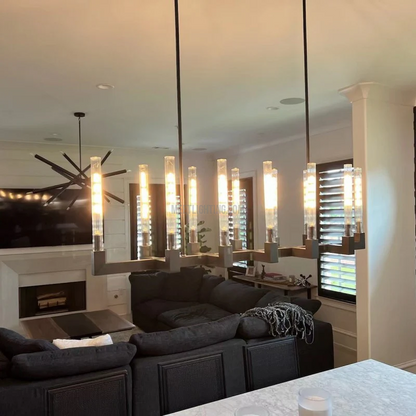 Linear Dining Room Chandelier 67 in Brass & Ribbed Glass 12-Light for Kitchen Island Entryway Foyer