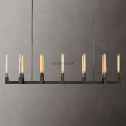 Linear Dining Room Chandelier 67 in Brass & Ribbed Glass 12-Light for Kitchen Island Entryway Foyer