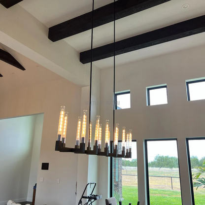 Linear Dining Room Chandelier 67 in Brass & Ribbed Glass 12-Light for Kitchen Island Entryway Foyer