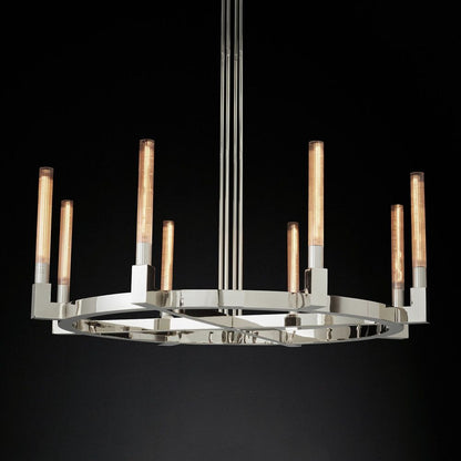 Fluted Glass Ring Chandelier 8-16 Lights Brass Nickel or Black 36-72 Inch Adjustable Height for Dining Room Foyer Living Room Large