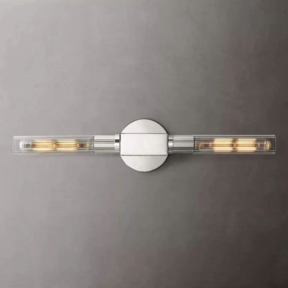 Ribbed Glass Linear Vanity Light 2-Bulb Brass Wall Fixture for Bathroom Living Room Bedroom Hallway