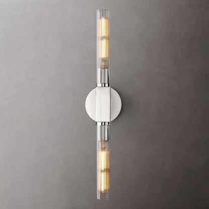Ribbed Glass Linear Vanity Light 2-Bulb Brass Wall Fixture for Bathroom Living Room Bedroom Hallway
