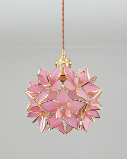 Glass Globe Ceiling Light with Floral Detail, 8-Inch Brass Hanging Fixture for Dining Room & Bedroom Ambient Lighting