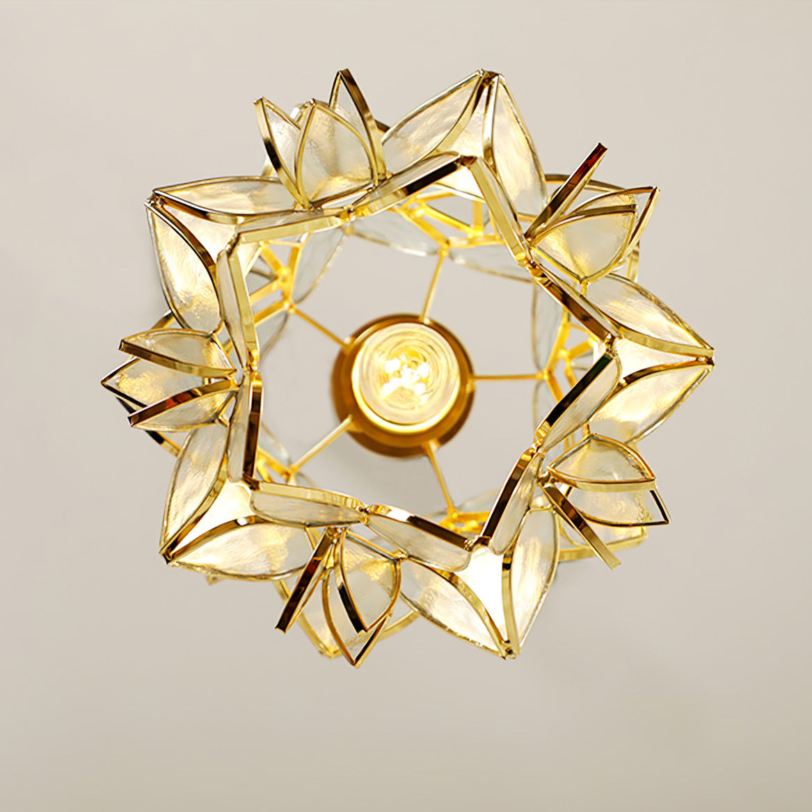 Glass Globe Ceiling Light with Floral Detail, 8-Inch Brass Hanging Fixture for Dining Room & Bedroom Ambient Lighting