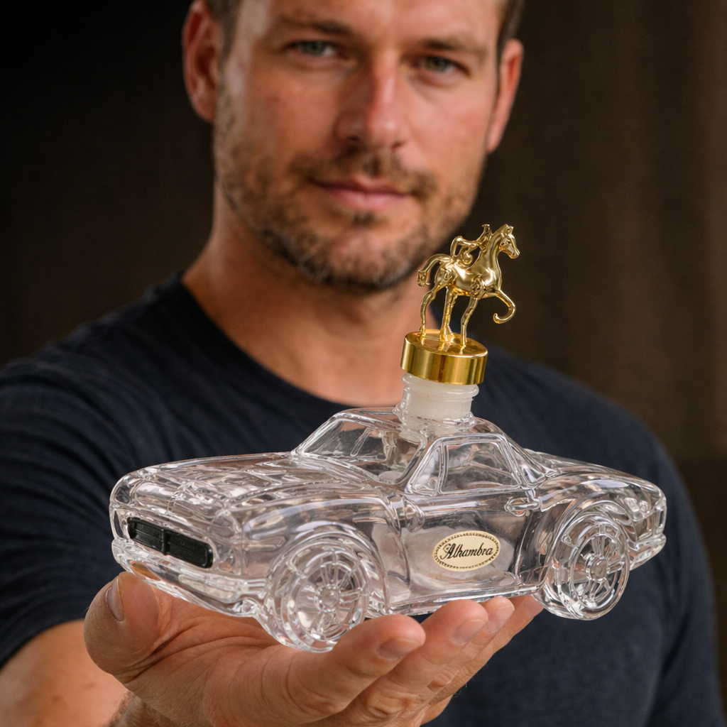 Vintage Car Whiskey Decanter – Classic Automobile Glass Bottle with Cork Stopper for Bourbon, Scotch & Spirits – Handcrafted Barware Gift