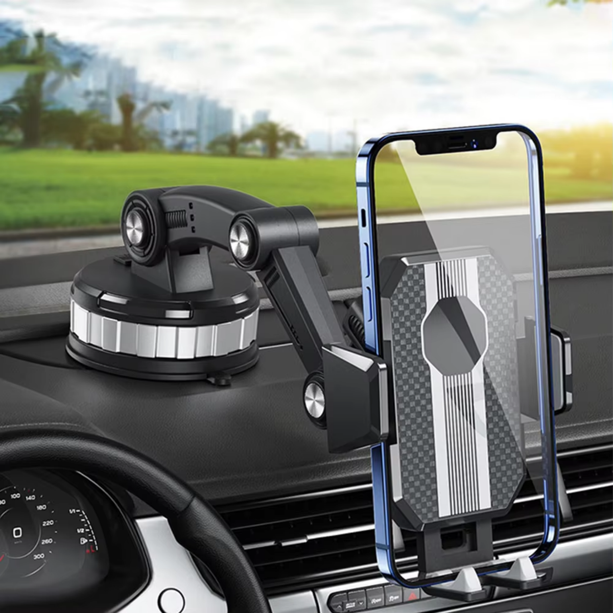 Car Phone Mount with Strong Suction Cup, 360° Rotating, One-Hand Use