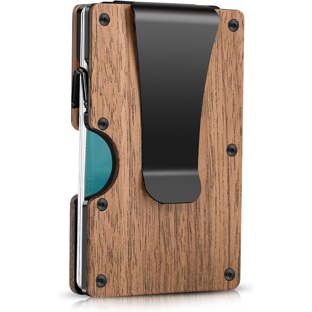 Mens Wallet with Money Clip, Minimalist Wallet, RFID Blocking Wallet, Slim Carbon Fiber Card Holder for 12 Cards