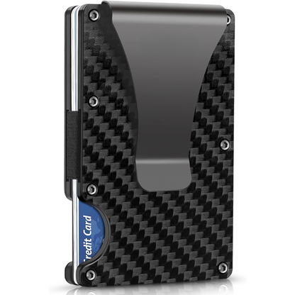 Mens Wallet with Money Clip, Minimalist Wallet, RFID Blocking Wallet, Slim Carbon Fiber Card Holder for 12 Cards