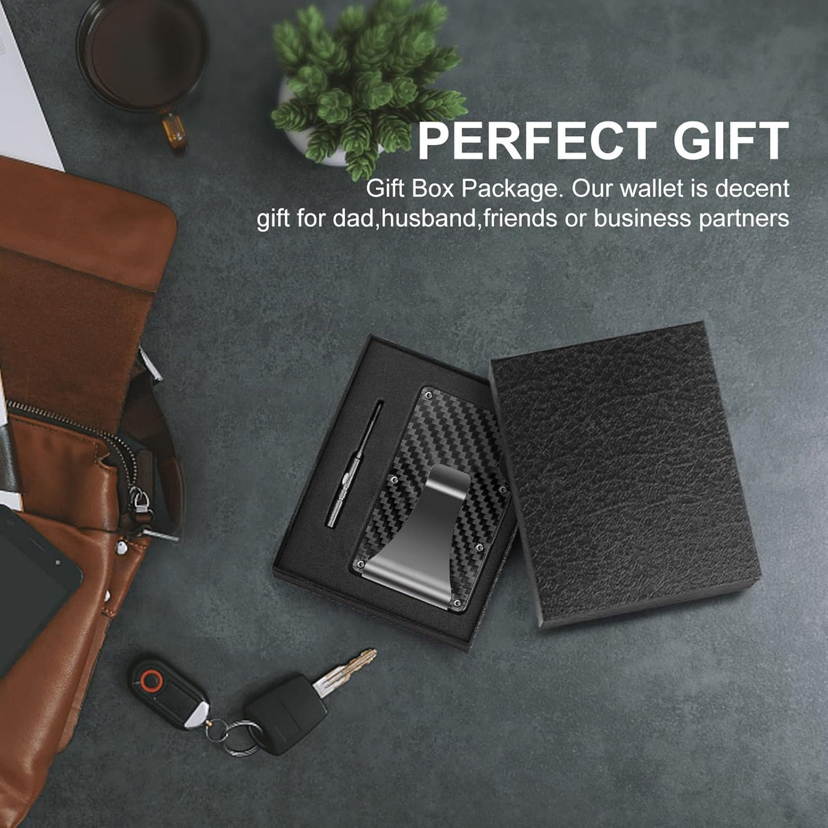 Mens Wallet with Money Clip, Minimalist Wallet, RFID Blocking Wallet, Slim Carbon Fiber Card Holder for 12 Cards