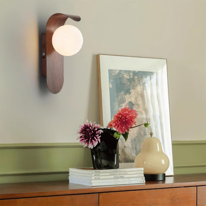 Contemporary Wood-Finish Wall Sconce with Glass or Acrylic Globe Shade for Living Room & Bedroom