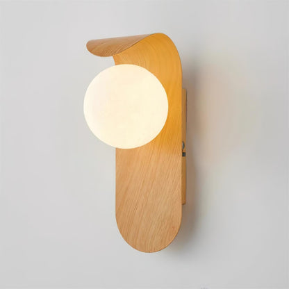 Contemporary Wood-Finish Wall Sconce with Glass or Acrylic Globe Shade for Living Room & Bedroom
