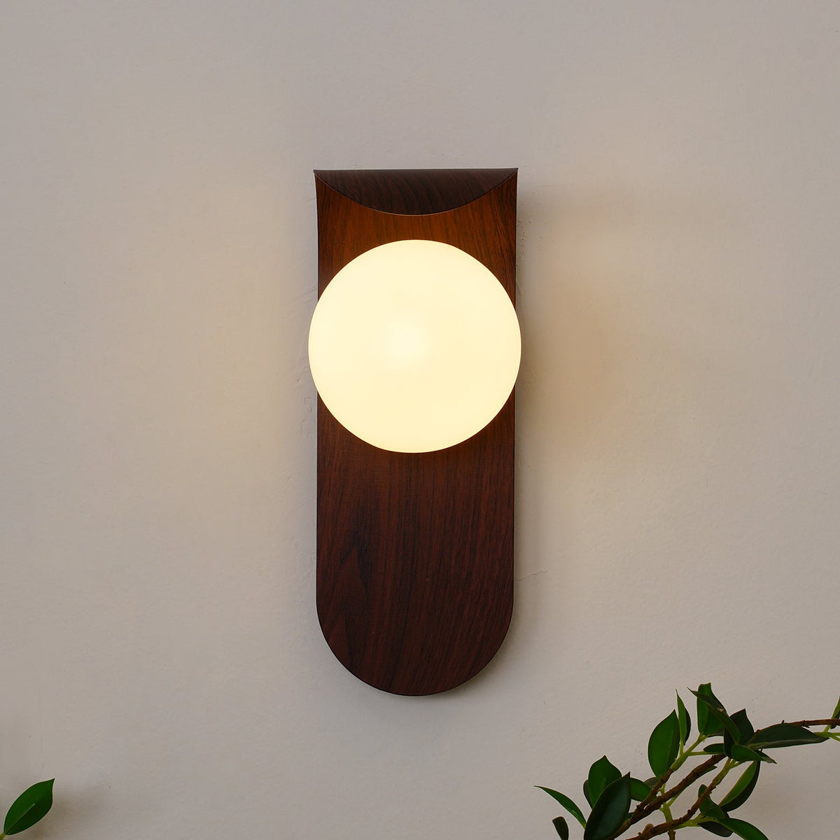 Spherical Sconce with Timber Accent – Frosted Orb Fixture for Bathrooms, Hallways & Bedrooms – Dimmable G9 Base