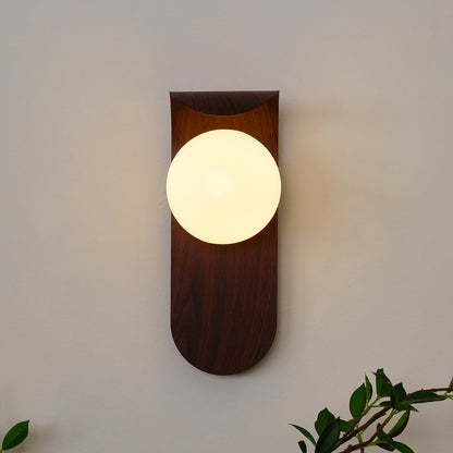 Contemporary Wood-Finish Wall Sconce with Glass or Acrylic Globe Shade for Living Room & Bedroom
