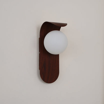 Contemporary Wood-Finish Wall Sconce with Glass or Acrylic Globe Shade for Living Room & Bedroom