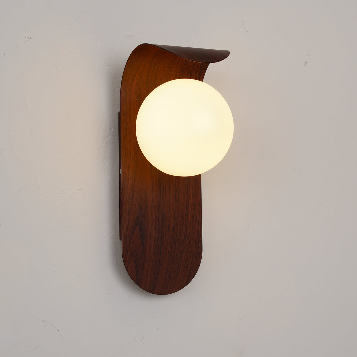 Spherical Sconce with Timber Accent – Frosted Orb Fixture for Bathrooms, Hallways & Bedrooms – Dimmable G9 Base
