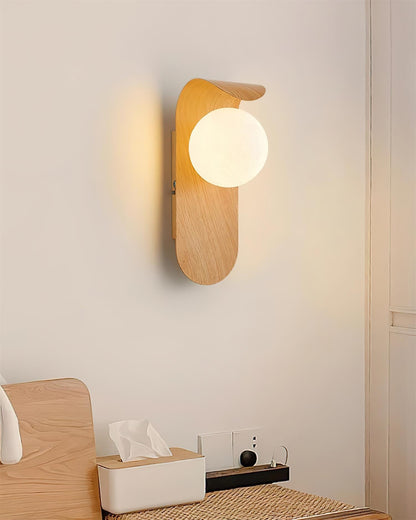 Spherical Sconce with Timber Accent – Frosted Orb Fixture for Bathrooms, Hallways & Bedrooms – Dimmable G9 Base