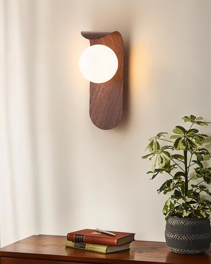 Spherical Sconce with Timber Accent – Frosted Orb Fixture for Bathrooms, Hallways & Bedrooms – Dimmable G9 Base