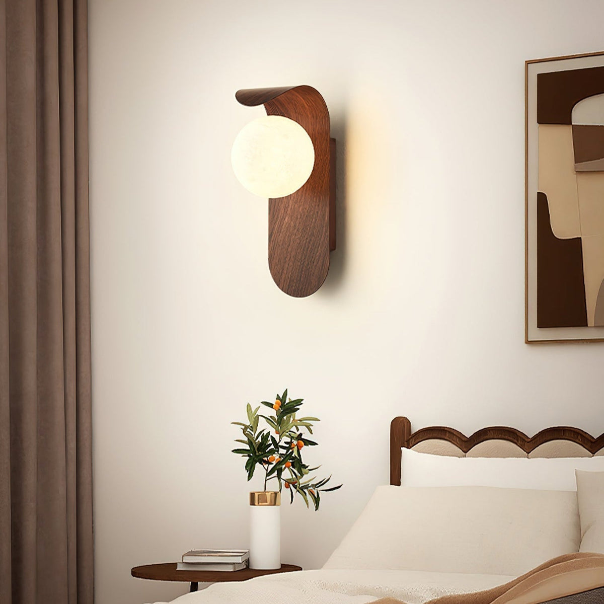 Contemporary Wood-Finish Wall Sconce with Glass or Acrylic Globe Shade for Living Room & Bedroom