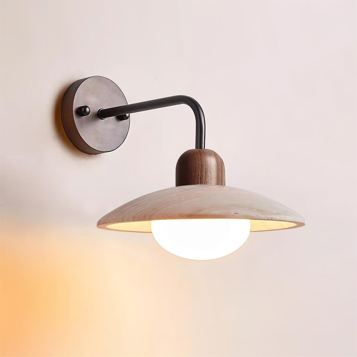 Curved Stone Sconce with Mixed-Material Arm for Bedside & Bath Vanity Reading Light Warm Organic Bedroom Hallway Entryway Accent