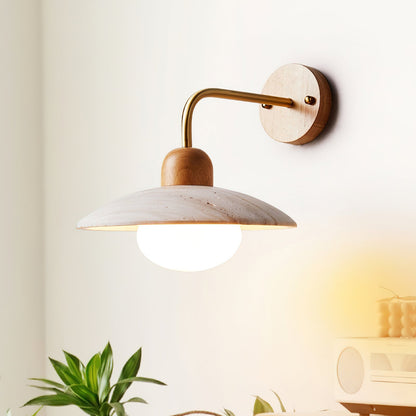 Curved Stone Sconce with Mixed-Material Arm for Bedside & Bath Vanity Reading Light Warm Organic Bedroom Hallway Entryway Accent