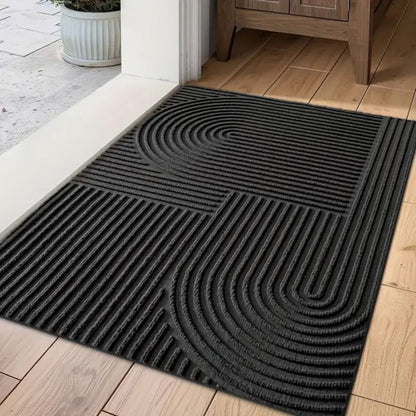 Ribbed Microfiber Entry Mat with Water & Dirt Trap – Curved Stripe Hallway Runner for Doorways & Patios