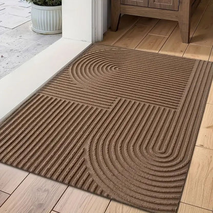 Ribbed Microfiber Entry Mat with Water & Dirt Trap – Curved Stripe Hallway Runner for Doorways & Patios