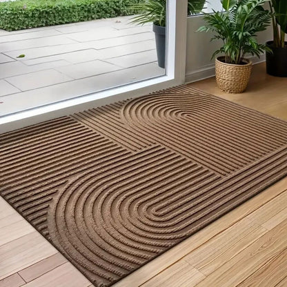 Felpudo Creston: microfibra, diseño de hilo curvado, uso interior y exterior