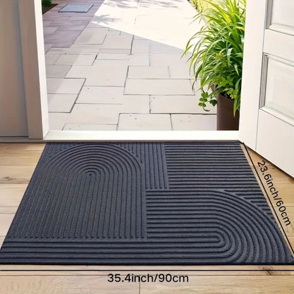 Ribbed Microfiber Entry Mat with Water & Dirt Trap – Curved Stripe Hallway Runner for Doorways & Patios