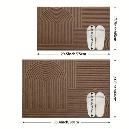Ribbed Microfiber Entry Mat with Water & Dirt Trap – Curved Stripe Hallway Runner for Doorways & Patios