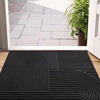 Felpudo Creston: microfibra, diseño de hilo curvado, uso interior y exterior