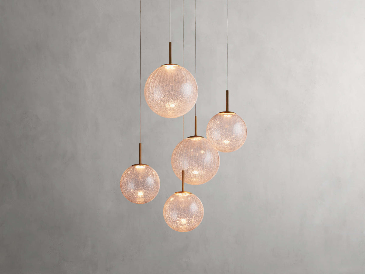 Adjustable Multi-Globe LED Spiral Chandelier 20-43 in Diameter Crackle or Matte Glass Brass Finish for Entryway & Dining Room