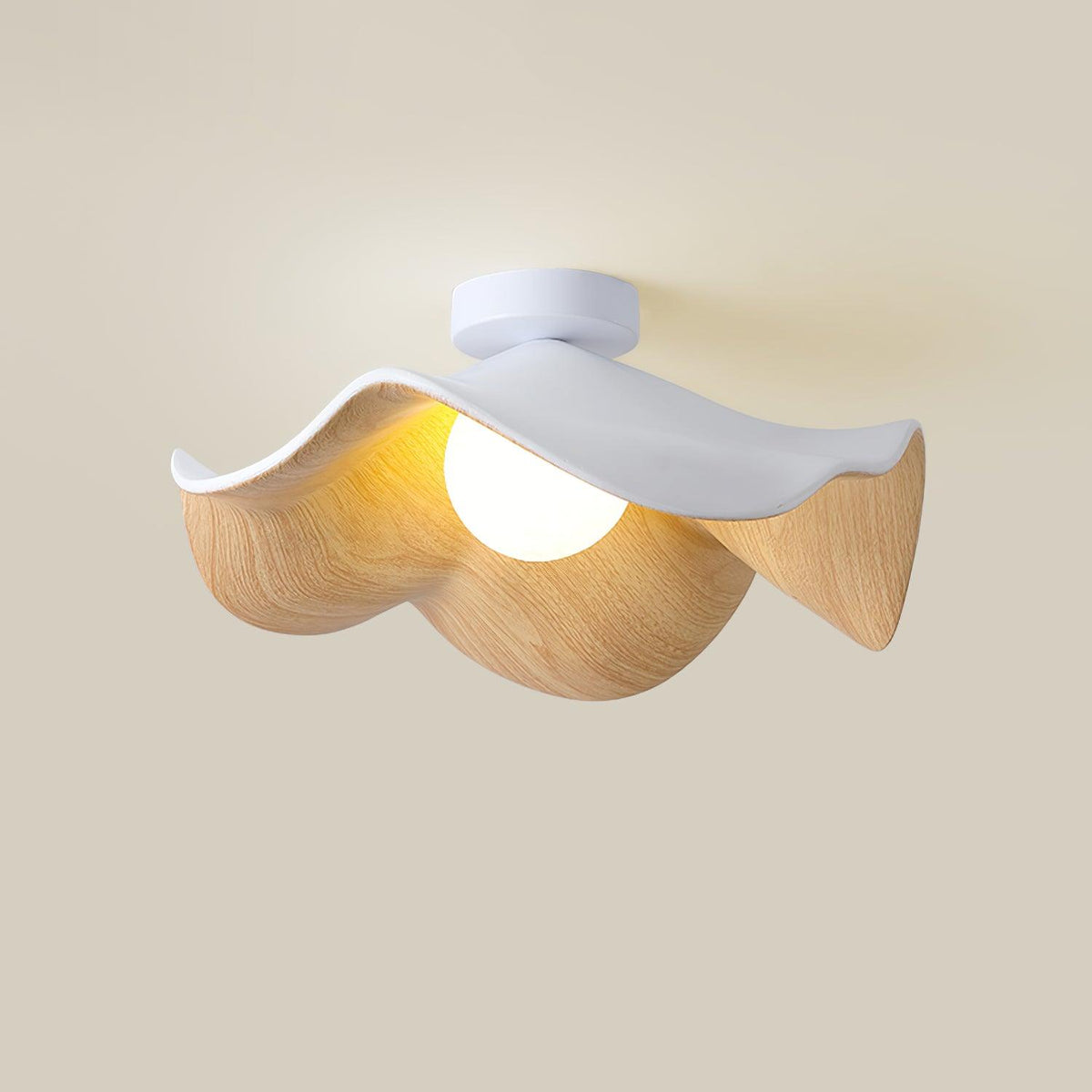 Flush Mount Light Fixture 11 in Resin Wood-Look Finish for Bathroom Hallway Entryway Wall or Ceiling Modern Low Profile Ambient Lighting G9